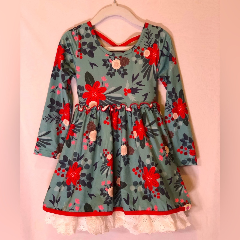 cheeky plum Teal Floral Dress with Red Accents
